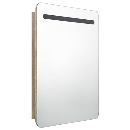Armadietto Bagno con Specchio e LED Rovere 60x11x80 cm