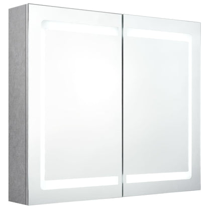 Armadietto Bagno con Specchio e LED Grigio Cemento 80x12x68 cm