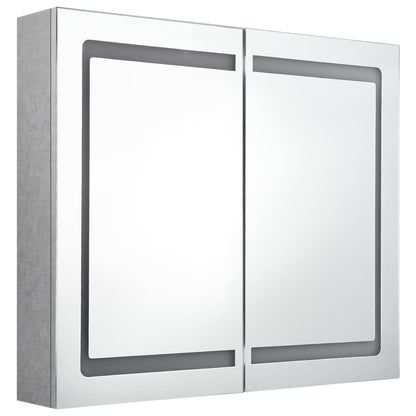 Armadietto Bagno con Specchio e LED Grigio Cemento 80x12x68 cm