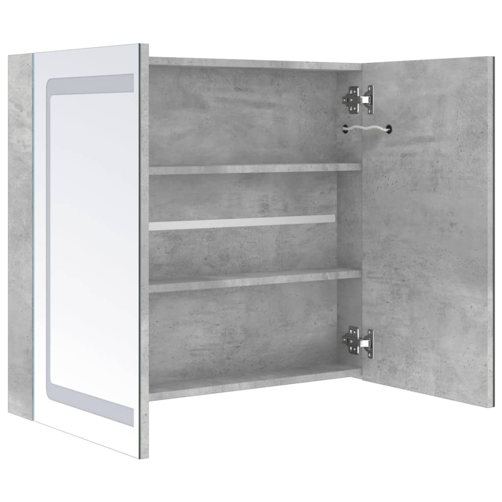 Armadietto Bagno con Specchio e LED Grigio Cemento 80x12x68 cm