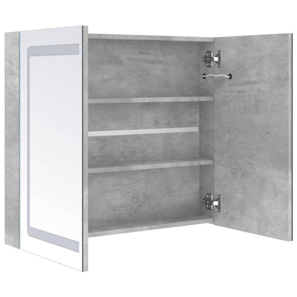 Armadietto Bagno con Specchio e LED Grigio Cemento 80x12x68 cm