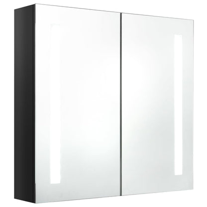 Armadietto Bagno con Specchio e LED Nero Lucido 62x14x60 cm