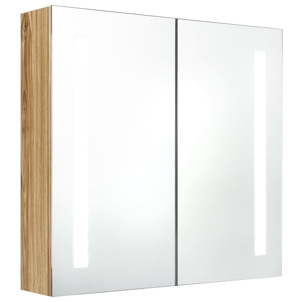Armadietto Bagno con Specchio e LED Rovere 62x14x60 cm