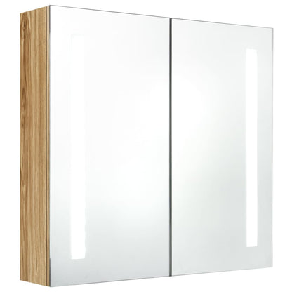 Armadietto Bagno con Specchio e LED Rovere 62x14x60 cm