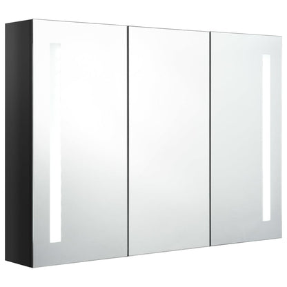 Armadietto Bagno con Specchio e LED Nero Lucido 89x14x62 cm