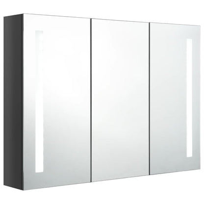 Armadietto Bagno con Specchio e LED 89x14x62 cm Grigio Lucido