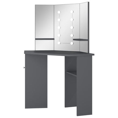Tavolino da Trucco Angolare con LED Grigio 111x54x141,5 cm