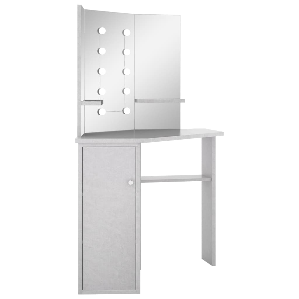 Tavolino da Trucco Angolare LED Grigio Cemento 111x54x141,5 cm