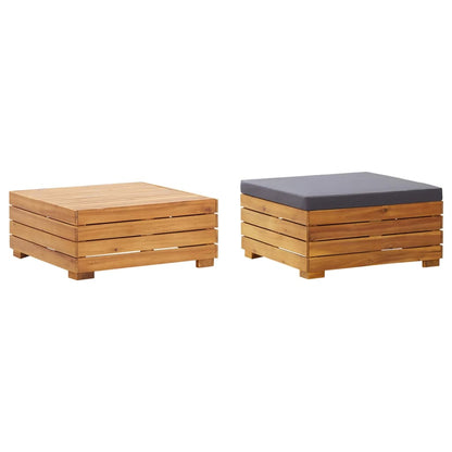 Set Tavolino Poggiapiedi da Giardino Cuscino Massello d'Acacia