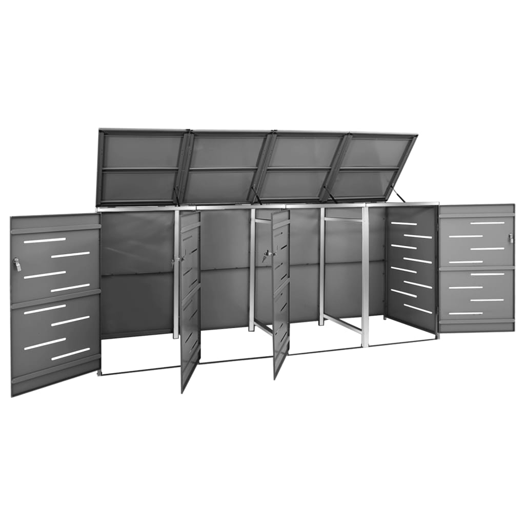 Copri Bidoni Pattume Quadruplo 276,5x77,5x112,5 cm Acciaio Inox