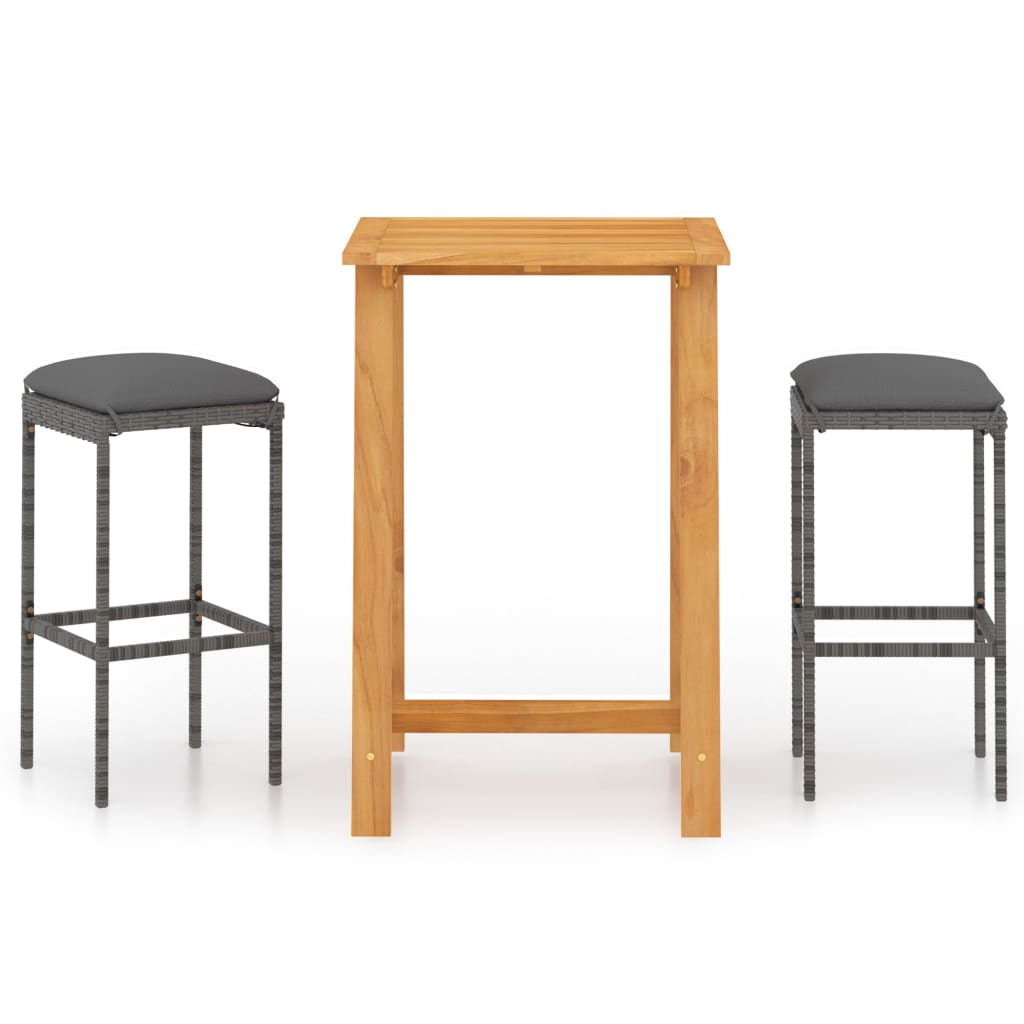Set Bar da Giardino 3 pz con Cuscini Grigio