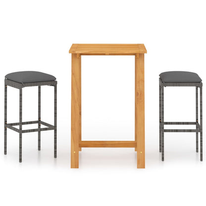 Set Bar da Giardino 3 pz con Cuscini Grigio
