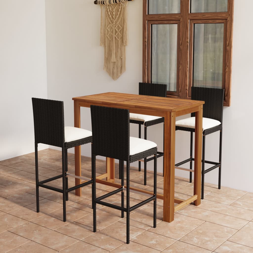 Set da Bar da Giardino 5 pz con Cuscini Nero
