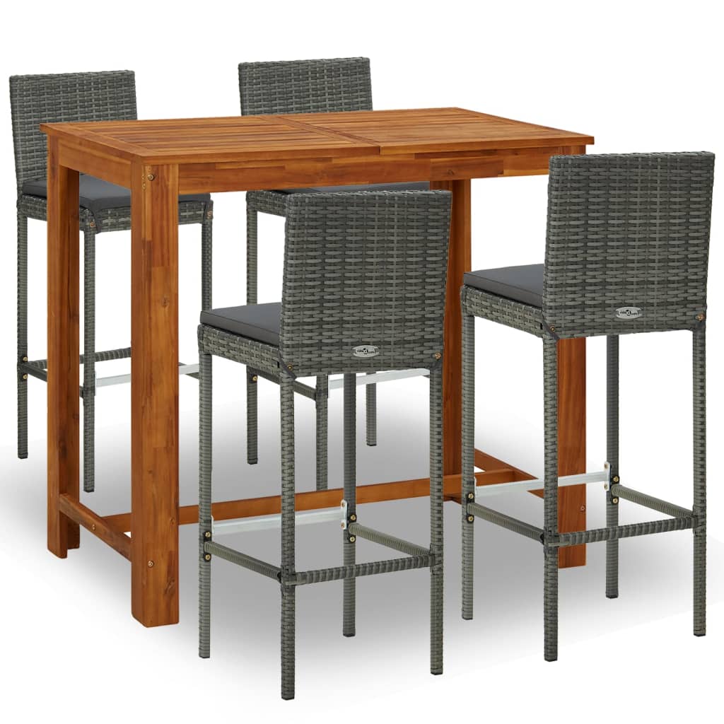 Set Bar da Giardino 5pz con Cuscini Grigio