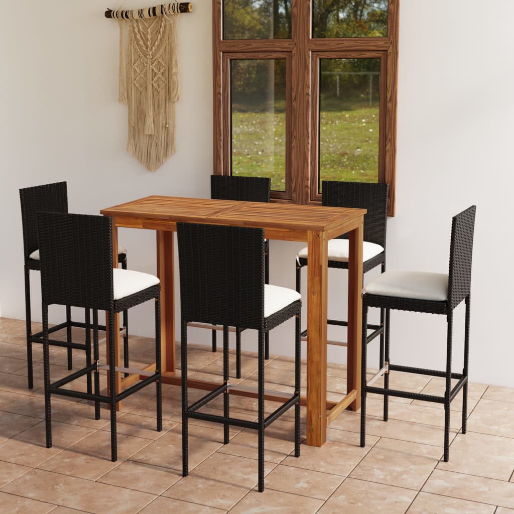 Set da Bar da Giardino 7 pz con Cuscini Nero