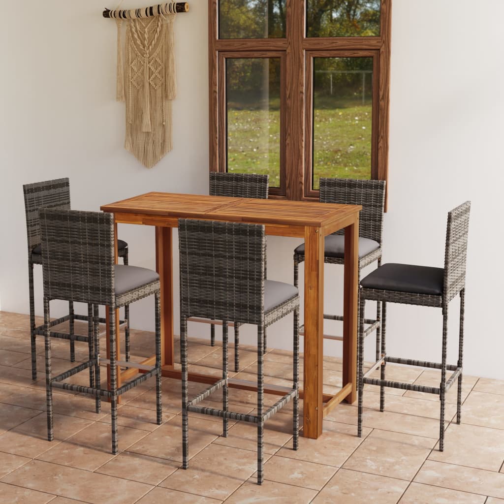 Set da Bar da Giardino 7 pz con Cuscini Grigio