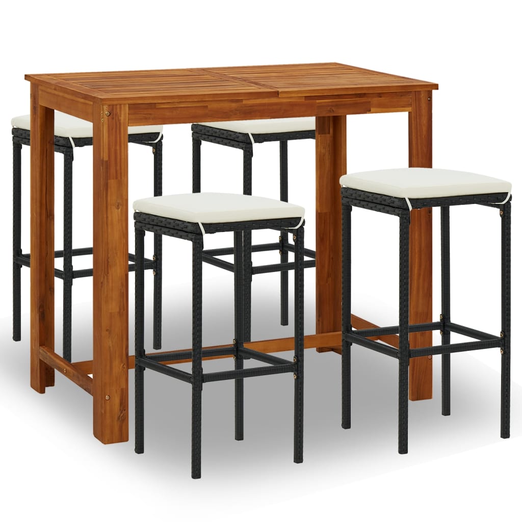 Set da Bar da Giardino 5 pz con Cuscini Nero