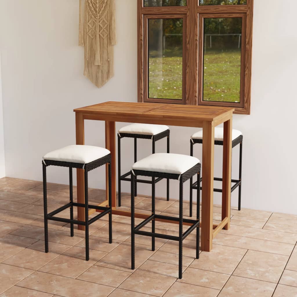 Set da Bar da Giardino 5 pz con Cuscini Nero