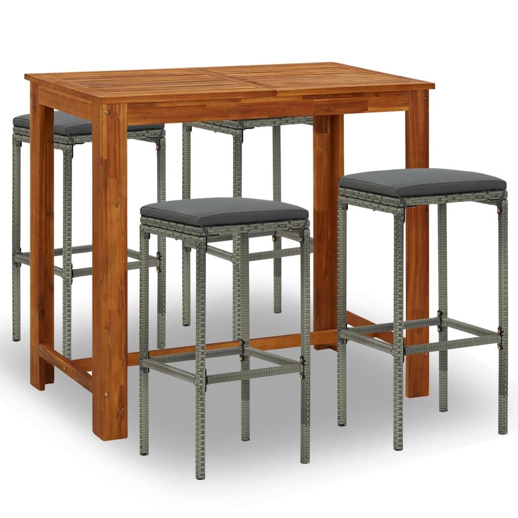 Set da Bar da Giardino 5 pz con Cuscini Grigio