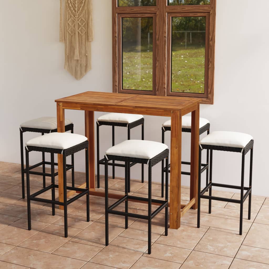 Set da Bar da Giardino 7 pz con Cuscini Nero