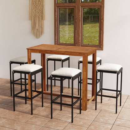 Set da Bar da Giardino 7 pz con Cuscini Nero