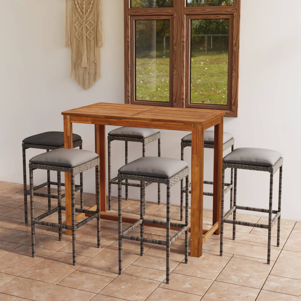 Set da Bar da Giardino 7 pz con Cuscini Grigio