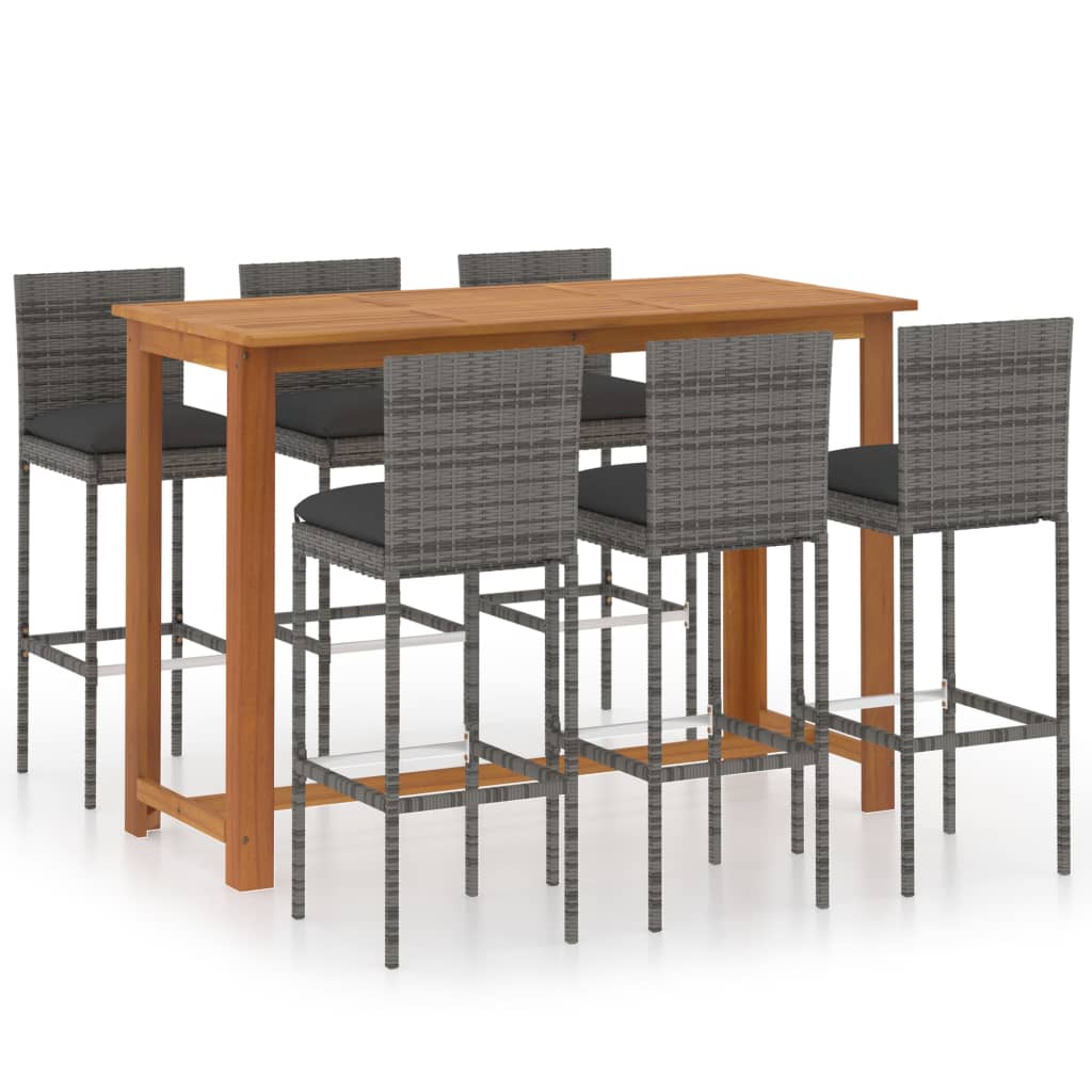 Set da Bar da Giardino 7pz con Cuscini Grigio