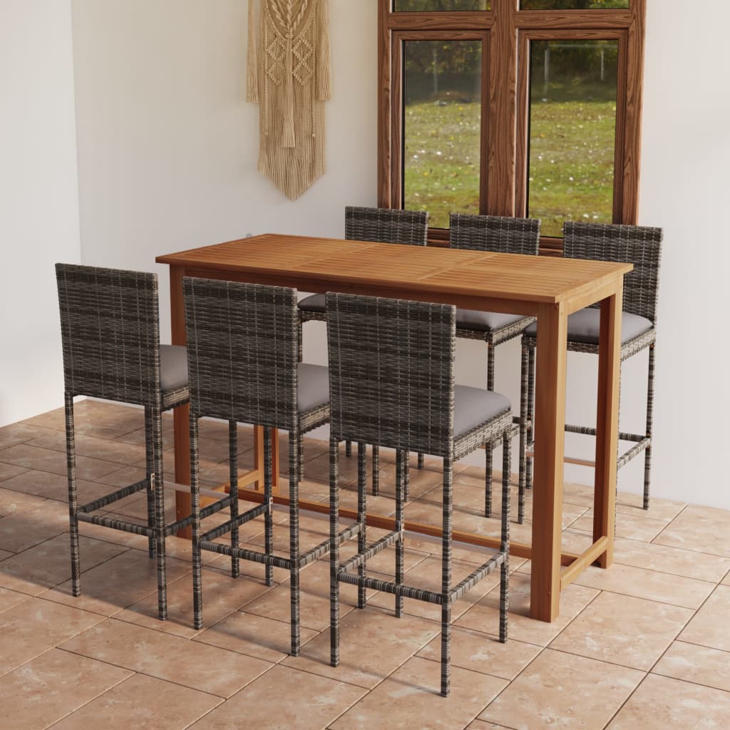Set da Bar da Giardino 7pz con Cuscini Grigio