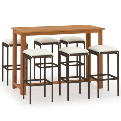 Set Bar da Giardino 7 pz con Cuscini Marrone