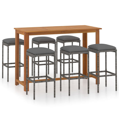 Set da Bar da Giardino 7 pz con Cuscini Grigio
