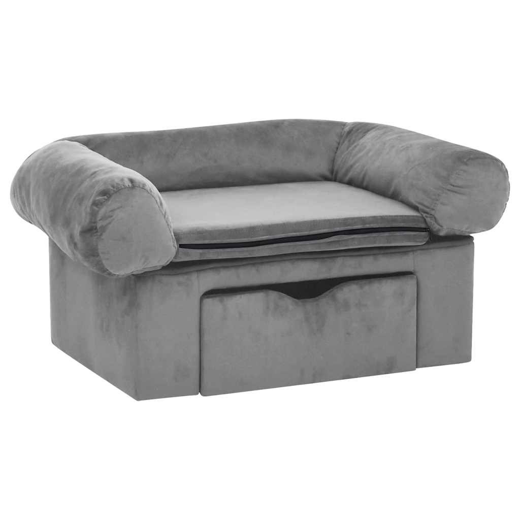 Divano per Cani con Cassetto Grigio 75x50x38 cm in Peluche