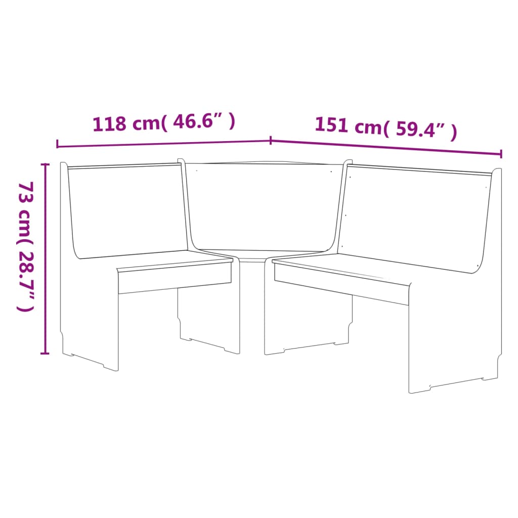 Panca Angolare REINE 151 cm in Legno di Pino Marrone ambra