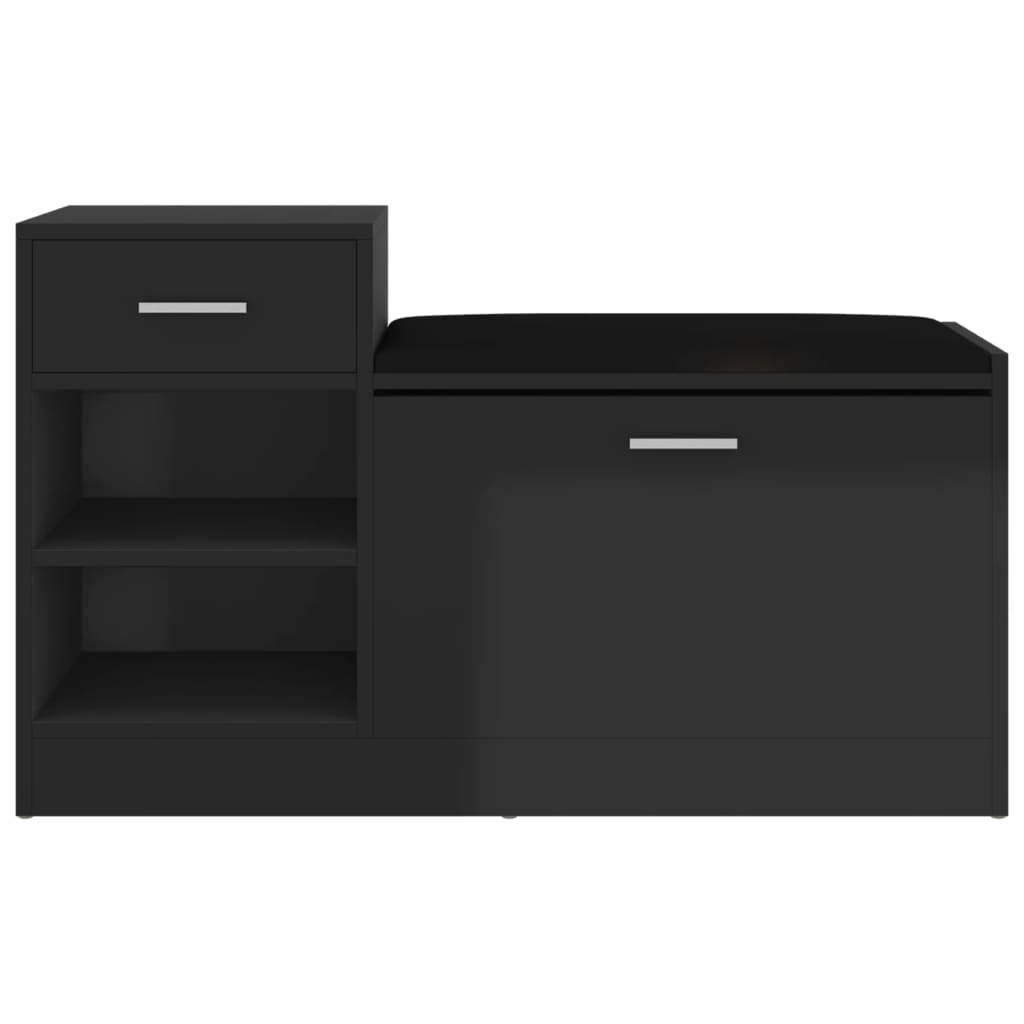 Panca Porta Scarpe Nero Lucido 94,5x31x57cm Legno Multistrato