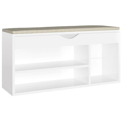 Panca Porta Scarpe Cuscino Bianco Lucido 104x30x49 Multistrato