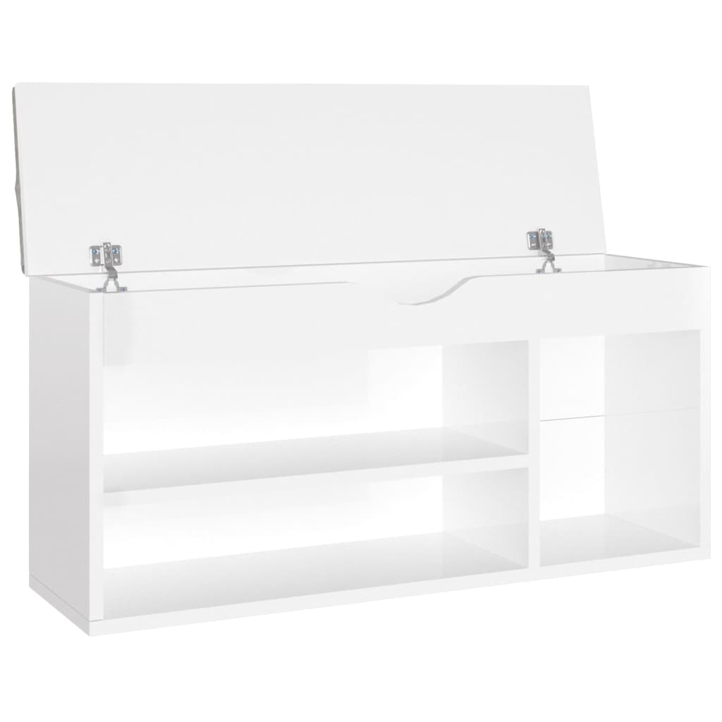Panca Porta Scarpe Cuscino Bianco Lucido 104x30x49 Multistrato