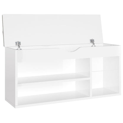 Panca Porta Scarpe Cuscino Bianco Lucido 104x30x49 Multistrato