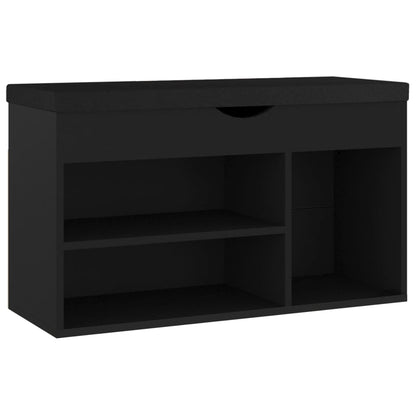 Panca Porta Scarpe con Cuscino Nera 80x30x47 Legno Multistrato