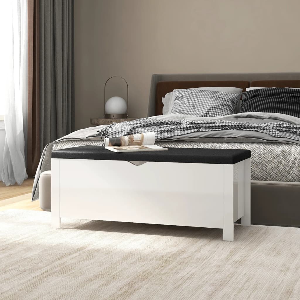 Contenitore con Cuscino Bianco Lucido 105x40x45cm Multistrato