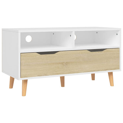 Mobile TV Bianco e Rovere Sonoma 90x40x48,5cm Legno Multistrato