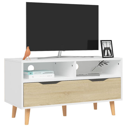 Mobile TV Bianco e Rovere Sonoma 90x40x48,5cm Legno Multistrato