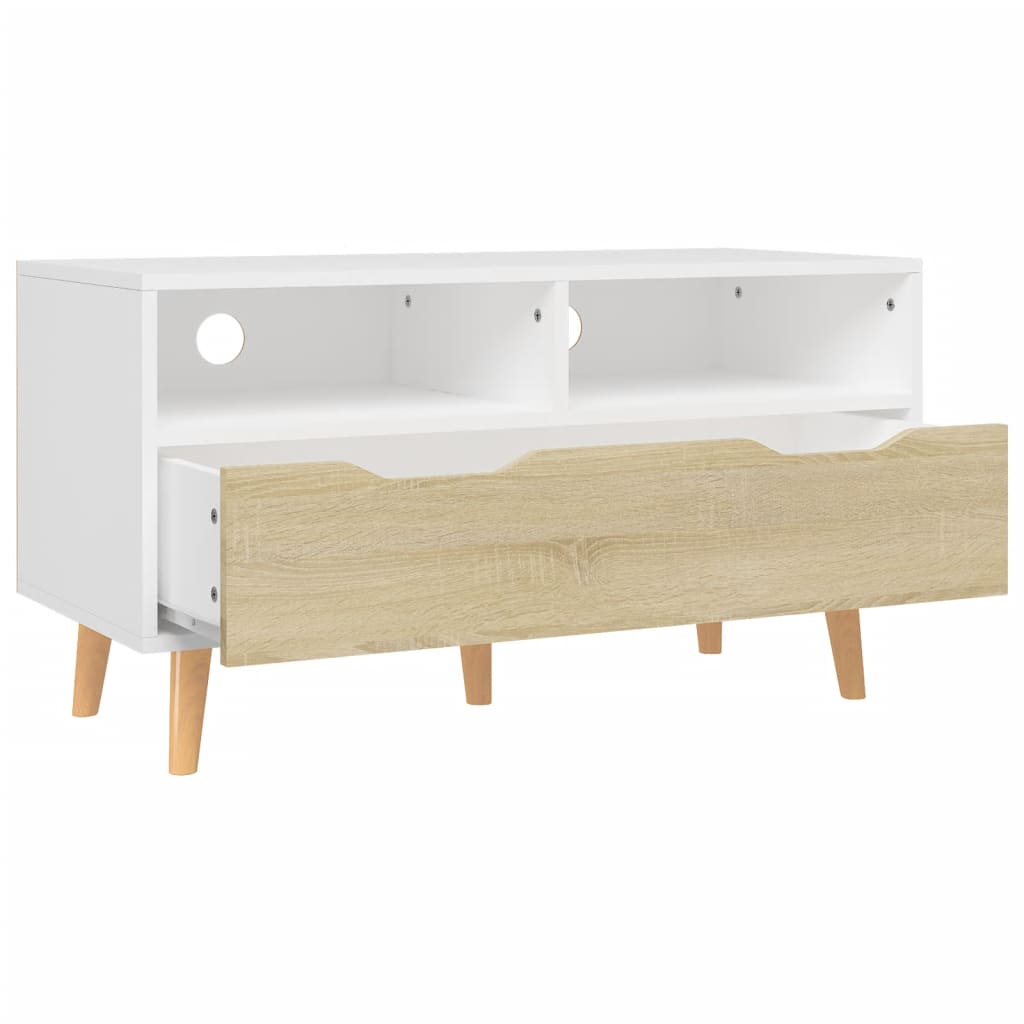 Mobile TV Bianco e Rovere Sonoma 90x40x48,5cm Legno Multistrato
