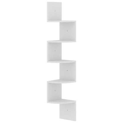 Scaffale Angolare a Muro Bianco 19x19x123 cm Legno Multistrato