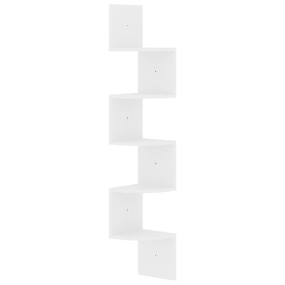 Scaffale Angolare a Muro Bianco Lucido 19x19x123 cm Multistrato