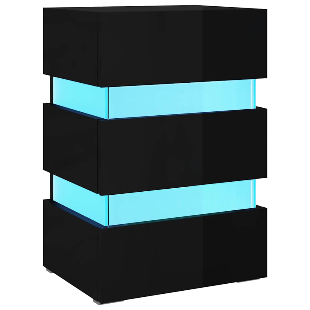 Comodino con LED Nero Lucido 45x35x67 cm in Legno Multistrato