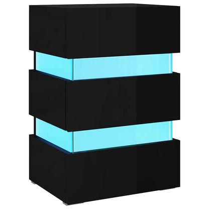 Comodino con LED Nero Lucido 45x35x67 cm in Legno Multistrato