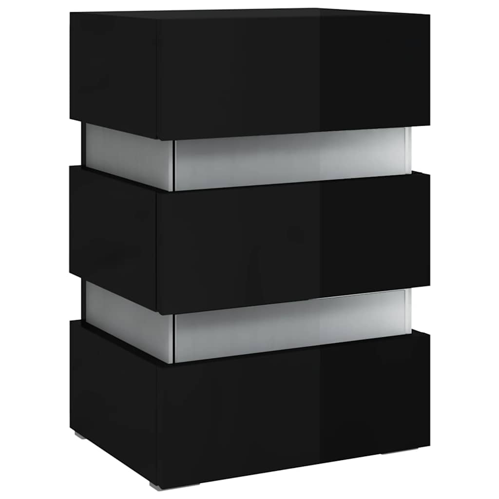 Comodino con LED Nero Lucido 45x35x67 cm in Legno Multistrato