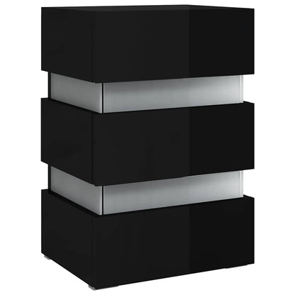 Comodino con LED Nero Lucido 45x35x67 cm in Legno Multistrato