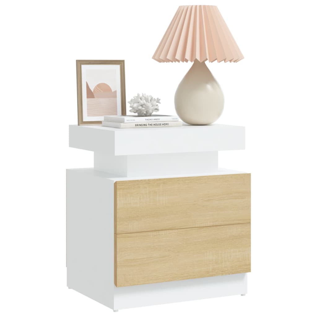 Comodino Bianco e Rovere Sonoma 45x35x52cm in Legno Multistrato