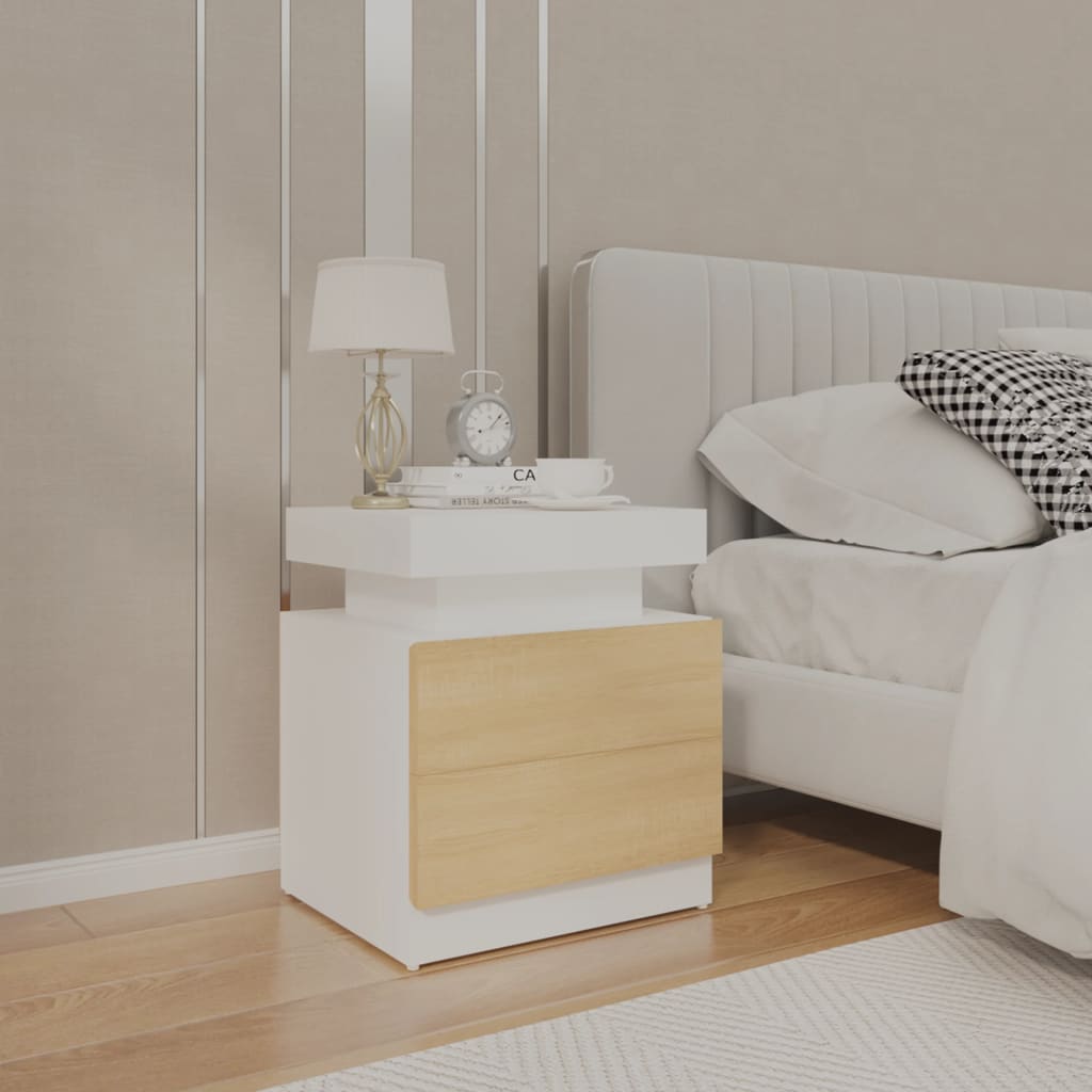 Comodino Bianco e Rovere Sonoma 45x35x52cm in Legno Multistrato