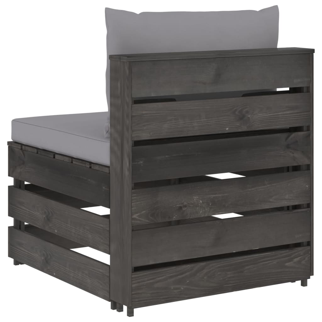 Divano Centrale Modulare con Cuscini in Legno Impregnato Grigio